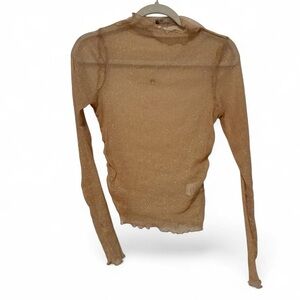 Sheer mesh long sleeve gold shimmer Zara‎ mock neck large